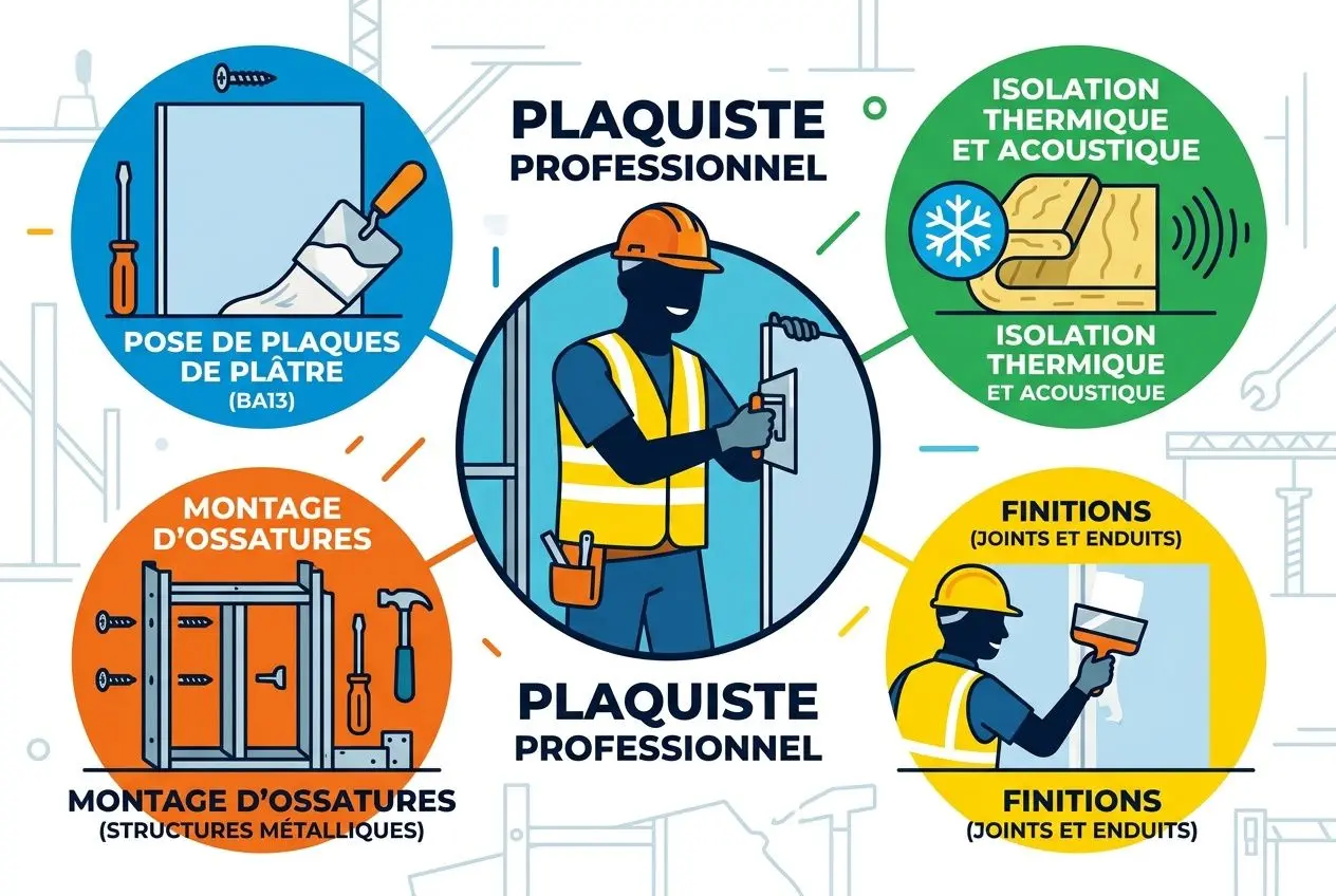 Plaquiste professionnel: fiche métier et services illustrés pour l’agence intérim plaquiste france et ses offres d’emploi.