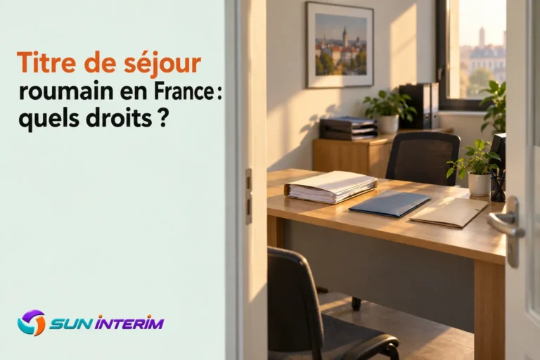Bureau avec une table et des documents, vue partielle depuis une porte ouverte.