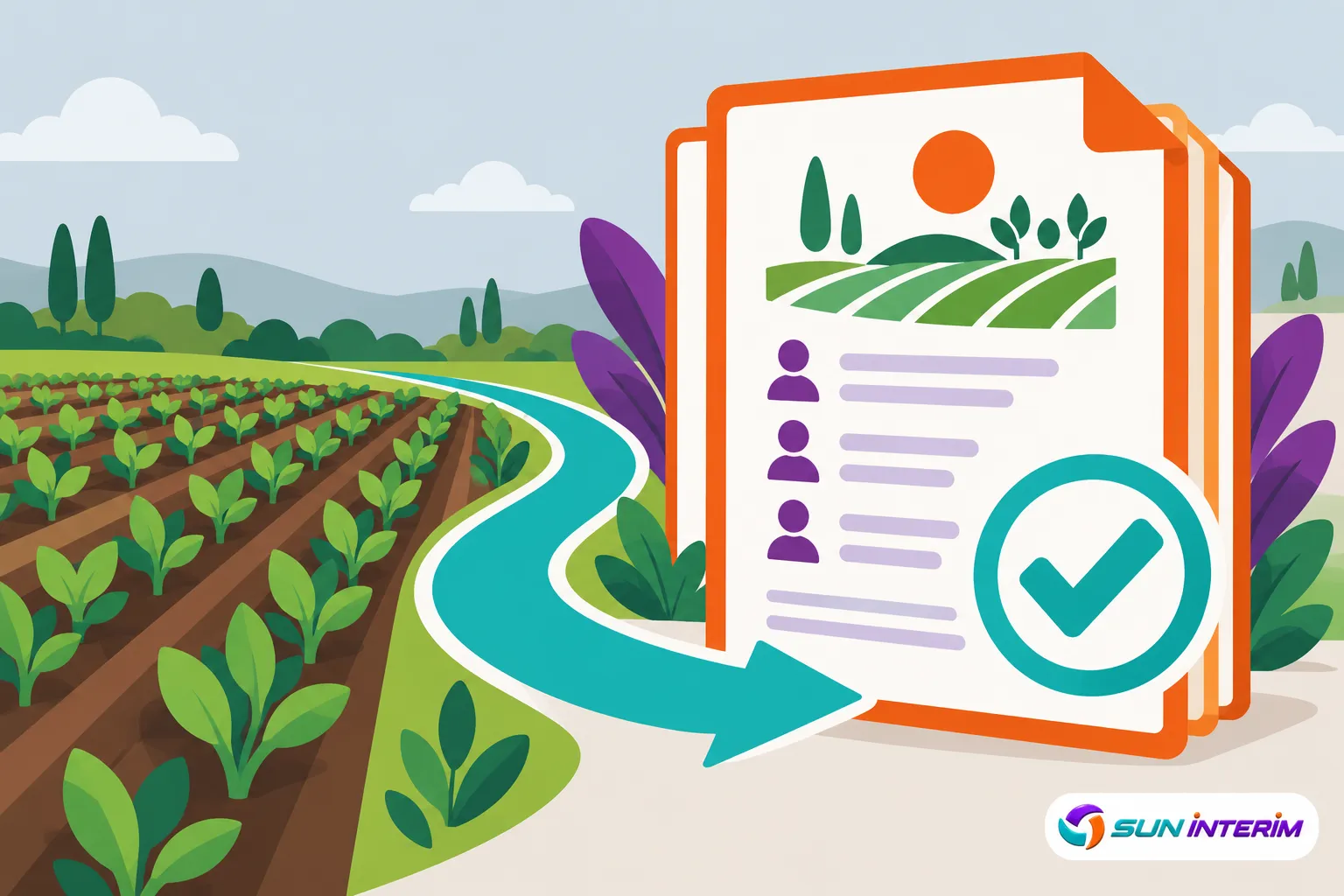 Une liste de vérification illustrée se dresse à côté d’un champ cultivé.